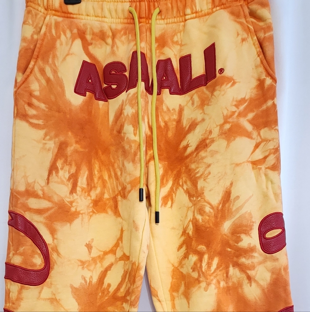 Asaali Orange and Yellow Tie-Dye Joggers with Red Accents MEDUIM NEW